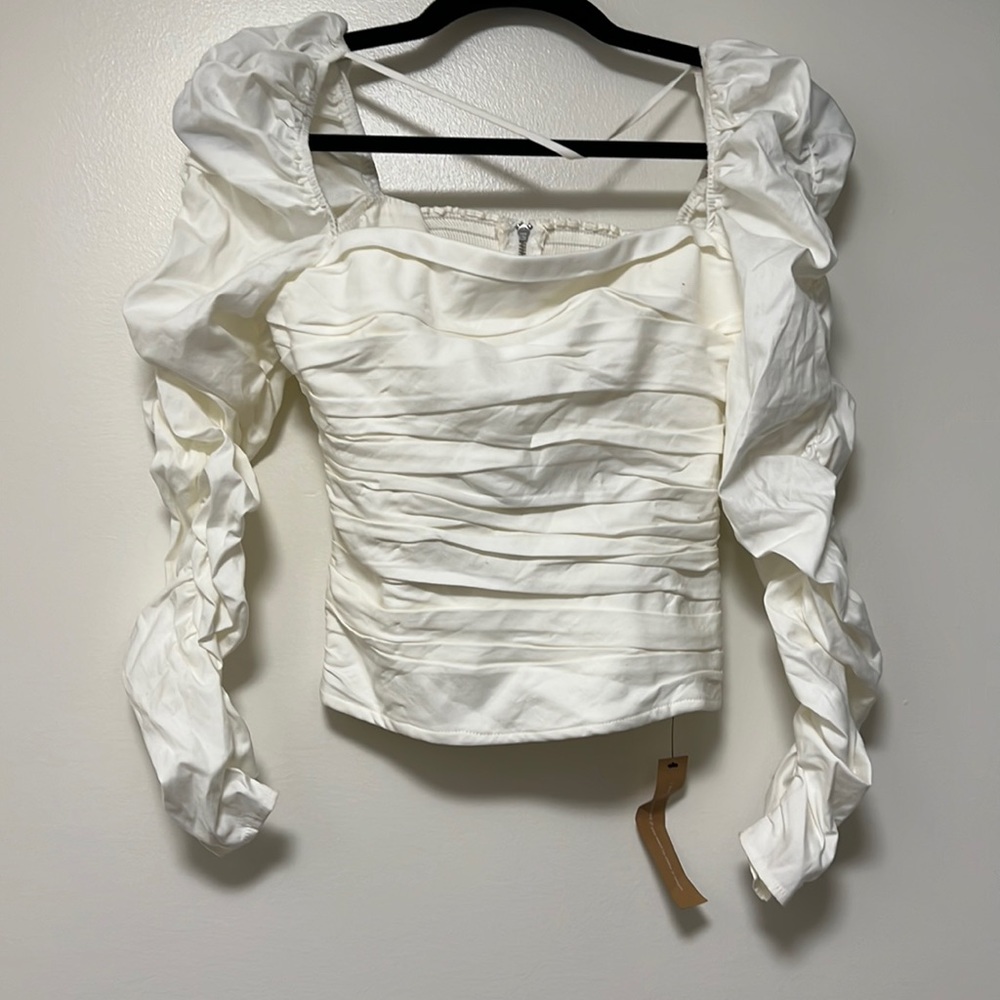Reformation JOI Top with ruching on sleeve and bodice